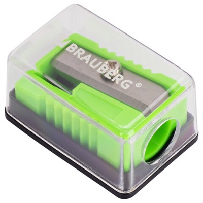 Точилка BRAUBERG "Assistant Mini", с контейнером, пластиковая, корпус ассорти, 228458