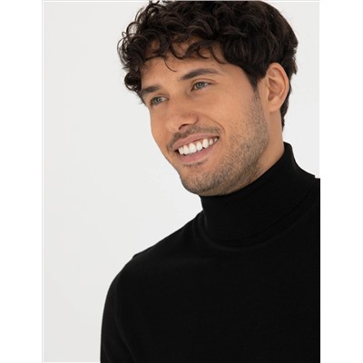 Black Slim Fit Fisherman воротниц Основной вязаный свитер