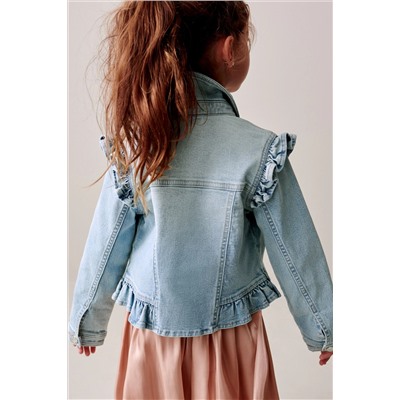 Mid Blue Frill Shoulder Denim Jacket (3-16yrs)