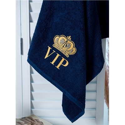 Полотенце махровое с вышивкой VIP / Синее