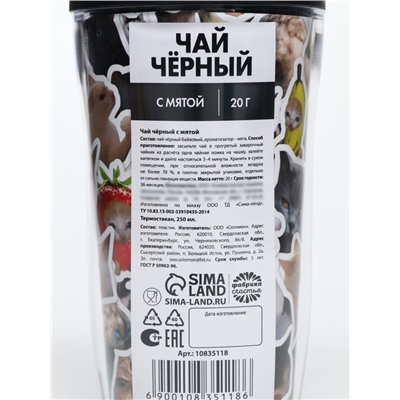 Чай подарочный в термостакане «Котики мемы», вкус: мята, 20 г