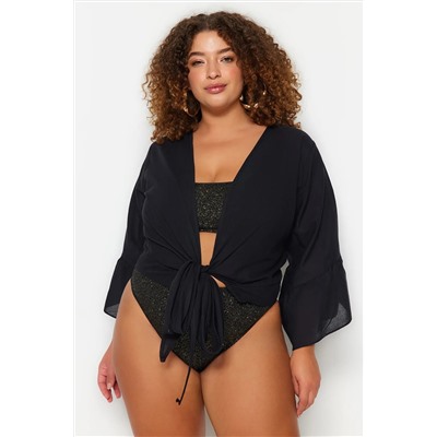 Black Cruve Yaka Arm Ruffled Skining Детальная пляжная одежда Большой размер блузки TBBSS23AH00113