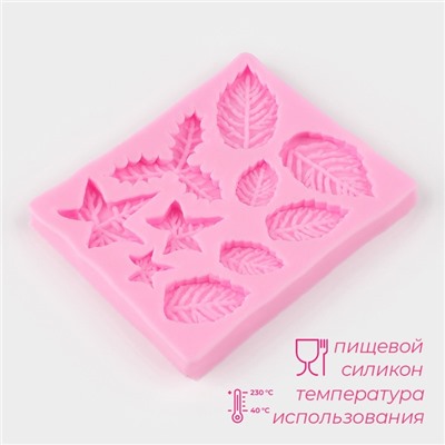 Молд для заливки Доляна «Листики», силикон, 9×7.2 см, розовый