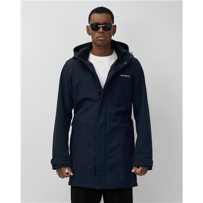 Парка спортивная мужская с капюшоном softshell темно-синего цвета 9565TS