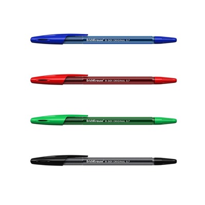 Набор ручек шариковых ErichKrause R-301 Original Stick, 4 штуки, стандартный узел 0,7 мм, чернила микс, корпус тонированный микс
