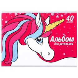 Альбом для рисования А4, 40 листов 100 г/м², на скрепке, «Минни Маус и единорог»