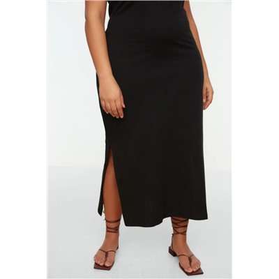 Черное v -v -neck slip maxi/long 100 %хлопковое вязаное платье tbbss22ah0163