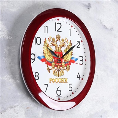 Часы настенные «Герб», дискретный ход, d=29 см, бордовый обод