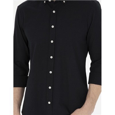 Black Slim Fit Lenen Рубашка с длинным рукавом
