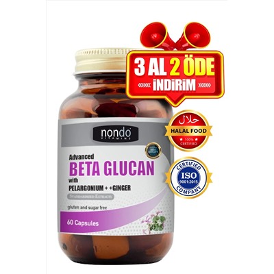 Nondo Beta Glucan 60 капсул (Бета-глюкан, гриб рейши, африканская герань, имбирь, черный тмин)