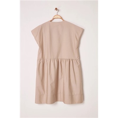 Кнопка верблюда Poplin Weaving Большой размеры платье TBBSS25AH00161