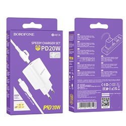 Сетевой адаптер питания BOROFONE BA81A PD 20W + кабель Type C - Lightning (белый)