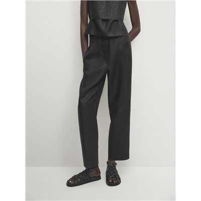 Pantalón lino pinzas slim fit