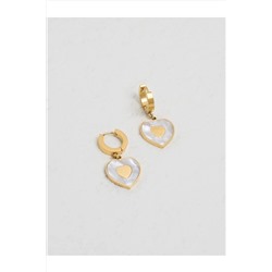 Серьги-кольца с белой эмалью и камнем в форме сердца 23SX810096