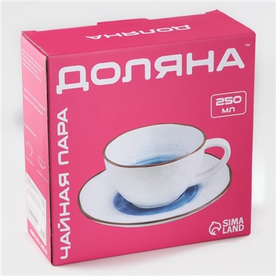 Чайная пара Доляна Organic Gold, чашка 230 мл, блюдце d=16 см, фарфор, белая