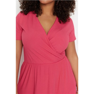 Fuchsia v -neck Stakter вязание платья большого размера TBBSS22EL1638