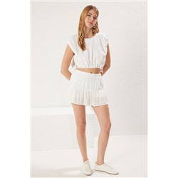 Белая передняя и задняя плита юбка -плиссированные шорты Twoss25sr00056