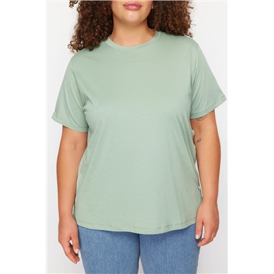 Mint Green Boyfry Fit Side на стороне по-прежнему на 100 %хлопчатобумажную вязание футболка с большим размером TBBSS24BF00000