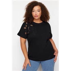 Black Brode Detail Basic 100 %хлопковой вязаной футболка TBBSS24BF00055