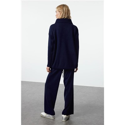 Navy Blue Zippper в вертикальном воротнике трикотаж сзади набор Twoaw25au00025