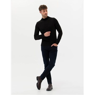 Black Slim Fit Half Fisherman воротник базовый вязаный свитер