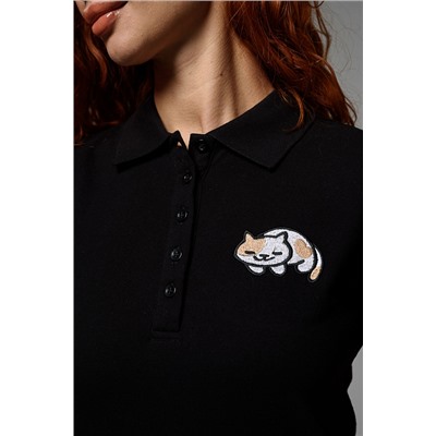 Женская футболка поло 8524 / черный+кот
