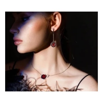 Серебряные серьги с янтарём E10099RV