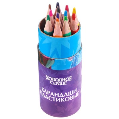 Цветные карандаши в тубусе, 12 цветов, трехгранные, Холодное сердце