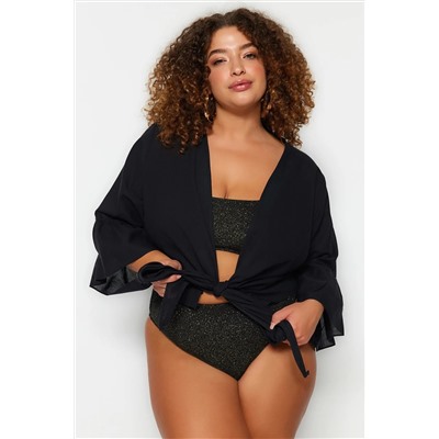 Black Cruve Yaka Arm Ruffled Skining Детальная пляжная одежда Большой размер блузки TBBSS23AH00113