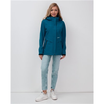 Ветровка спортивная женская с капюшоном softshell синего цвета 9566S