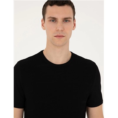 Black Slim Fit Bike Yaka Triko T -For