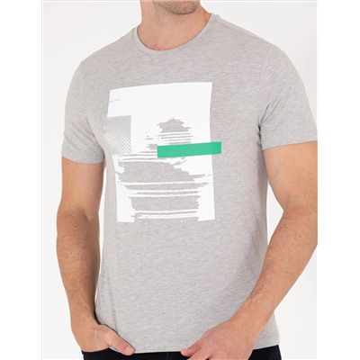 Светло -серый меландж Slim Fit Print Print Cycling Bike T -For
