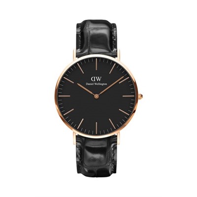 Reloj de cuarzo de piel y chapado en oro rosa Reading