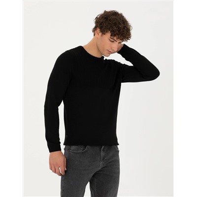 Black Slim Fit Bike Yaka Knitwear свитер