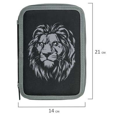 Пенал BRAUBERG, 2 отделения, полиэстер, 21х14 см, "Savage lion", 272331