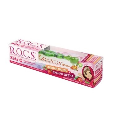 Набор R.O.C.S. Kids: Зубная паста Kids Малина и Клубника (4-7 лет), 35 мл + зубная щетка Kids (3-7 лет)