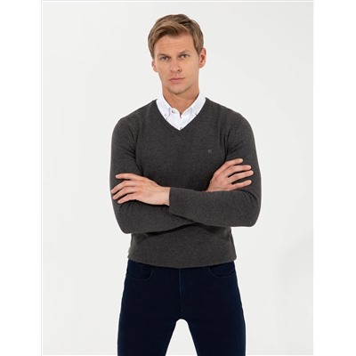 Серый меландж Slim Fit v Yaka Basic Knitwear Kazakh