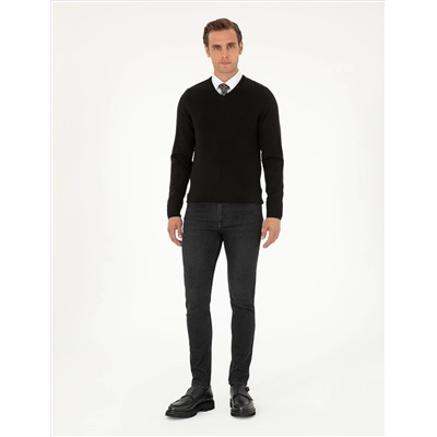 Black Slim Fit v -neck Основной вязаный свитер