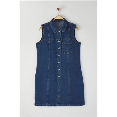 Синяя рубашка воротник Cep Comfort Denim платье большого размера tbbss25ah00088