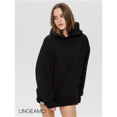 Женский худи оверсайз из футера с начесом Lingeamo черный ВК-24 (14)