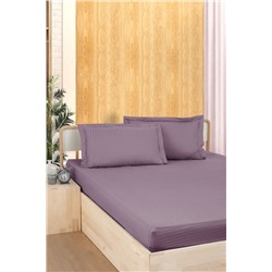 Простынь Карвен Stripe Satin на резинке+наволочка 100*200 +33см/ 50*70(1)+5см сатин lila/сиреневый (Акция)