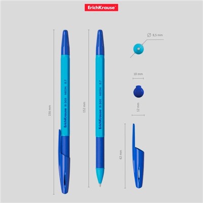 Ручка шариковая ErichKrause R-301 Neon Stick & Grip, узел 1.0 мм, чернила синие, резиновый держатель, длина линии письма 2000 метров, МИКС