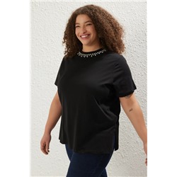 Футболка Black Collar Fit 100 %хлопковая вязание футболка большого размера TBBSS25BF00021