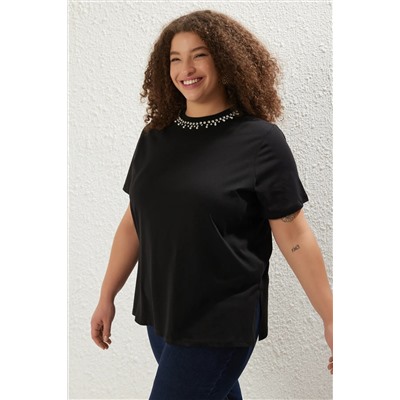 Футболка Black Collar Fit 100 %хлопковая вязание футболка большого размера TBBSS25BF00021