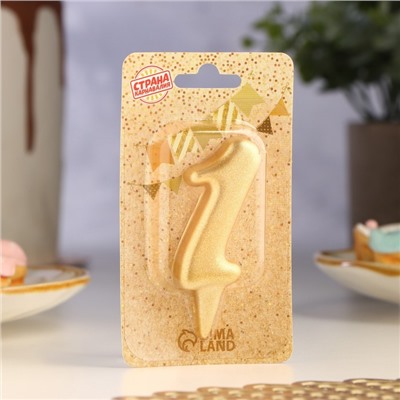 Свеча для торта цифра "Овал" золотая "1", большая, 5,5 см
