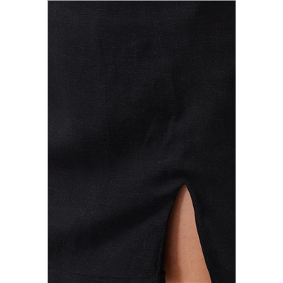 Черная тканая ленточная льна смешанная пляжная короткая юбка tbess24sr00009