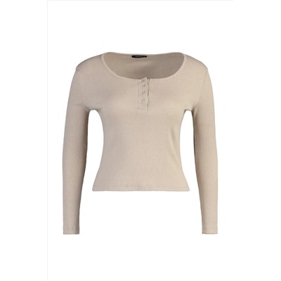 Beige Bool воротники детализированные вязание урожая Big Size Blouse TBBAW23AF00030