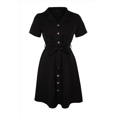 Black Bell Butting Buttoned Midi Big Size Платье TBBSS22AH0079