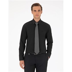 Black Slim Fit Basic рубашка с длинным рукавом