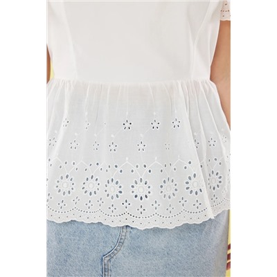 Белый квадратный воротник Блуз Блуз Big Blouse TBBSS25AF00074